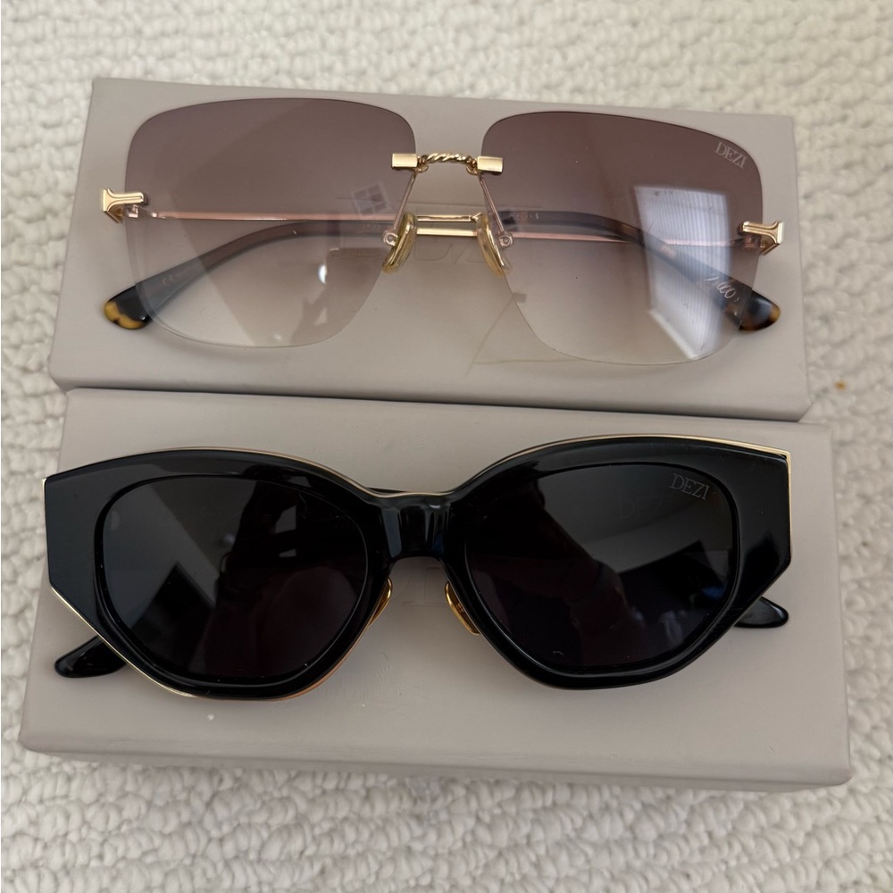 DEZI Women's Sunglasses - Black and Gold Duo 2 pairs in very good condition